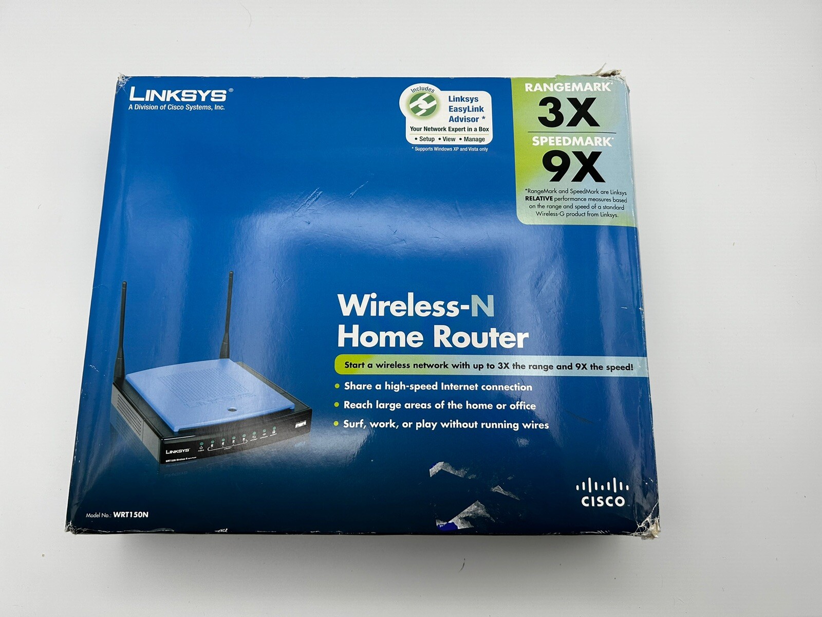 Linksys Wireless WRT150N Home Router 3x RangeMark 9x SpeedMark -pre-owned