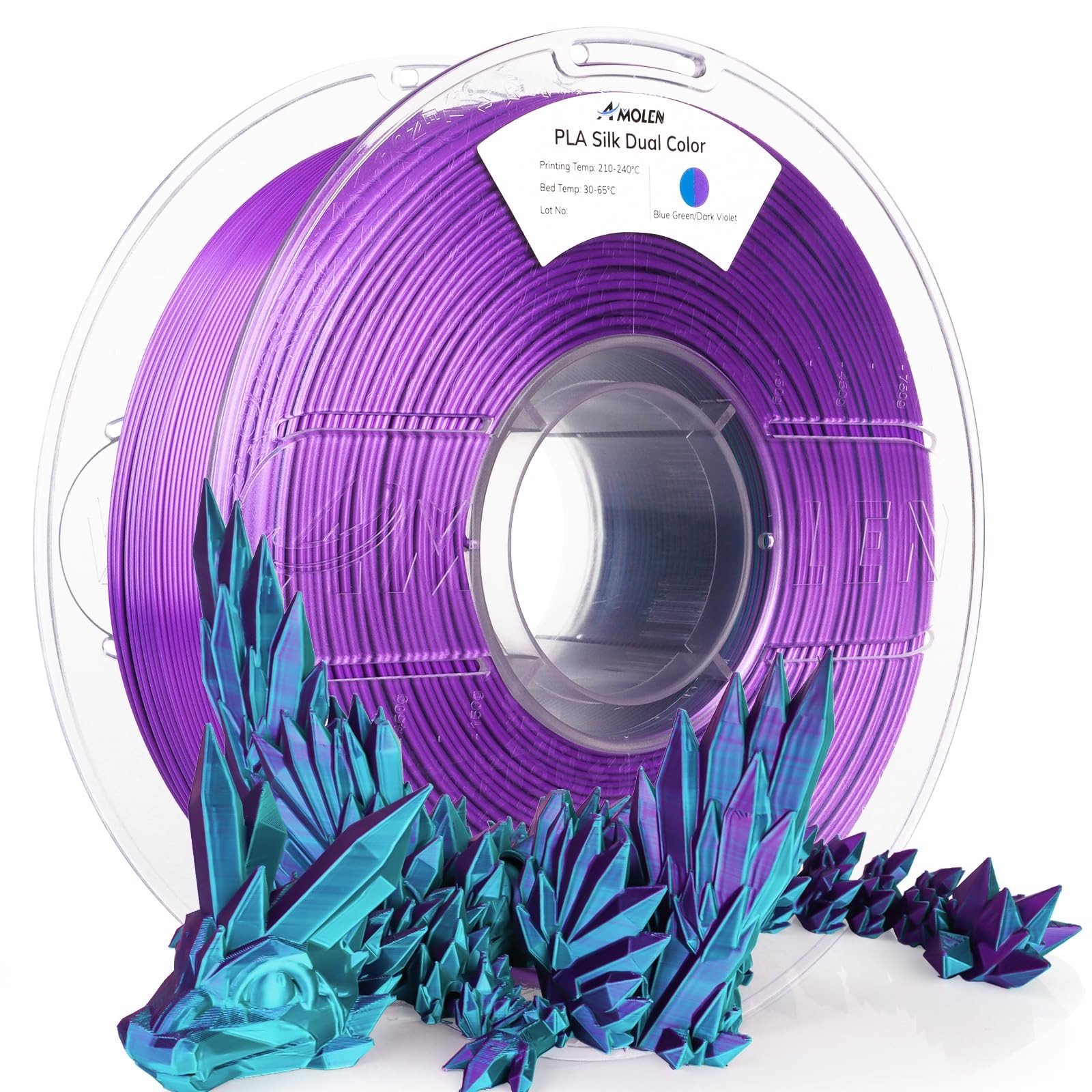 AMOLEN Silk PLA 3D Silk-1KG, 1kg-silk Dual Color-blue Green & Dark Violet Pla 