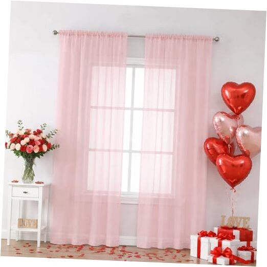  Sheer Curtains 84 Inches Long 2 Panels Set  42"W x 84"L (Pack of 2) Blush Pink