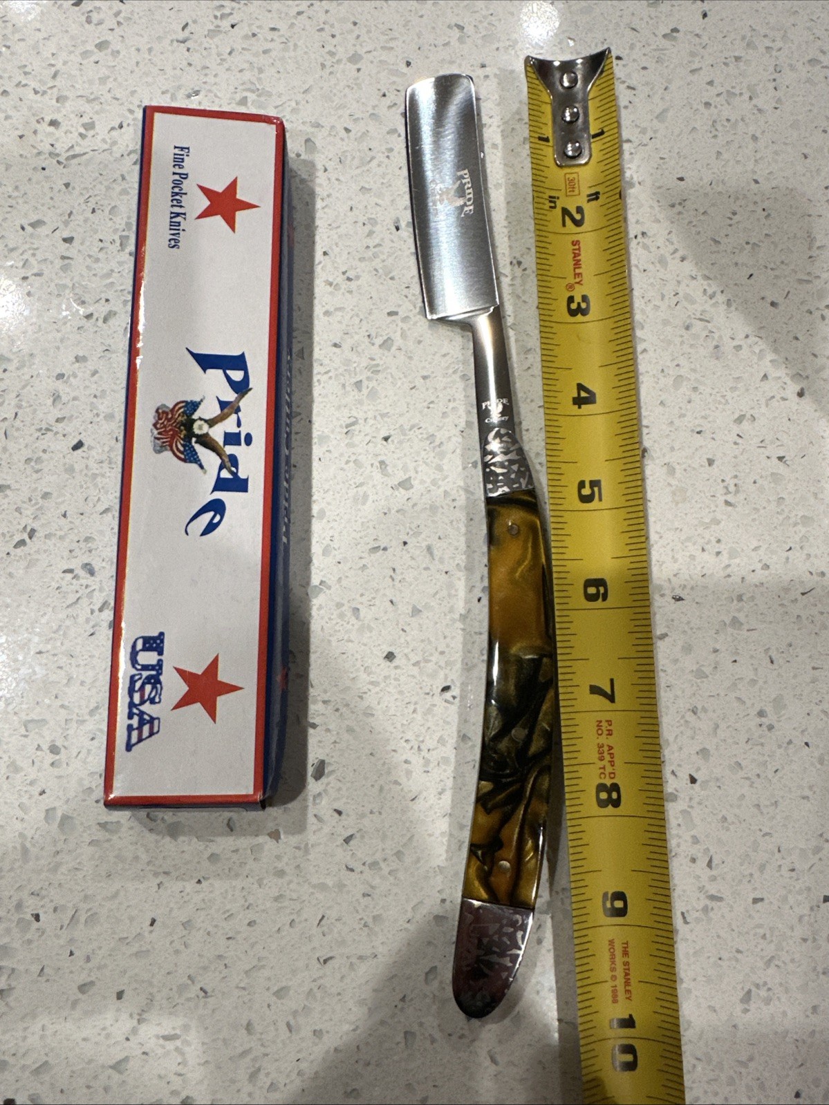 Pride Cutlery Straight Razor Knife Yellow Pearl - NEW