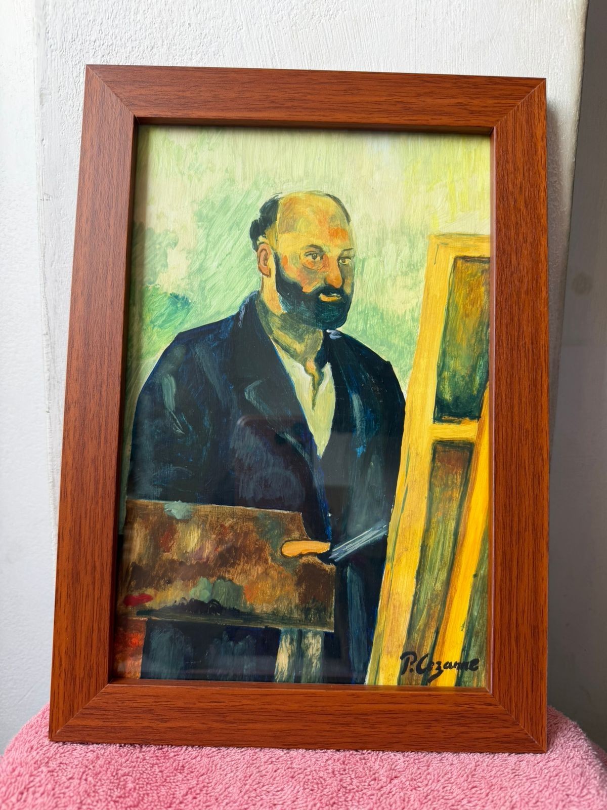 paul cezanne , framed oil painting on wood, sealed and signed.