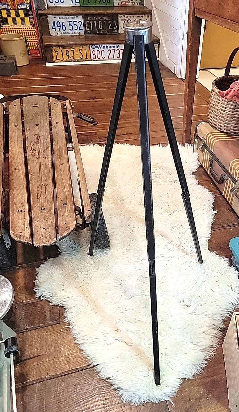 Vintage Tripod French WWII Era Signal Tripod Black  W/Brown Leather Carry Case