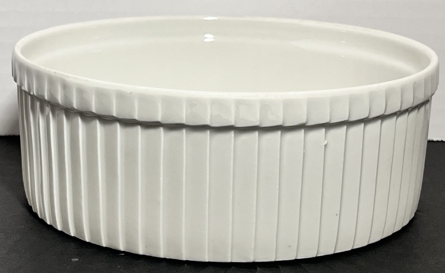 Vintage French Bakeware White Ribbed Porcelain Soufflé Dish Pillivuyt France