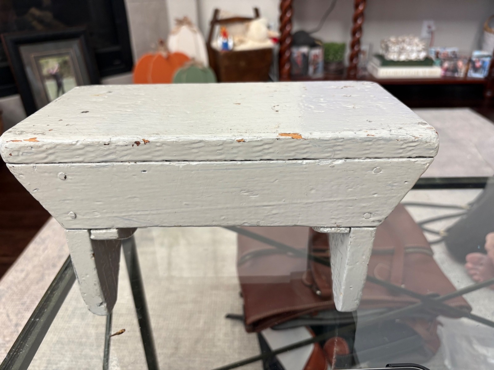 Primitive Antique Wood Farmhouse Small Stool Made California Raisins Box 11”x 6”