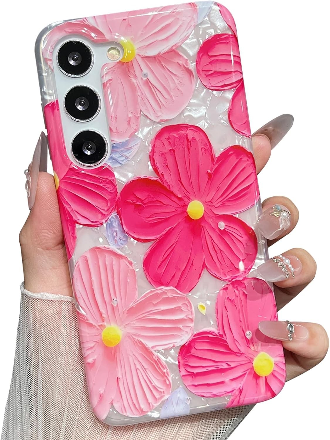 Samsung Galaxy S24 Plus Case Floral Flower Girly Aesthetic Sparkle Luxury Women
