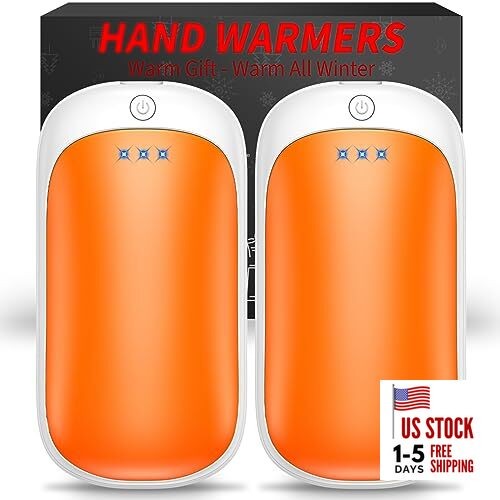 2 Pack Hand Warmers Rechargeable, Portable Orange White & Orange White *2