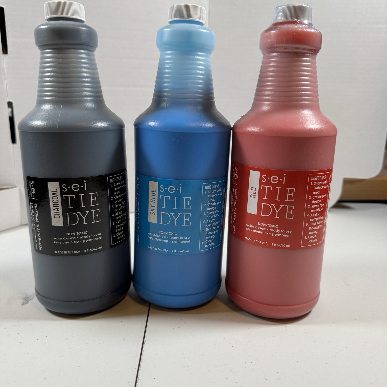 S.E.I Red Sky Blue Charcoal Tie Dye Kits Lot Of 3 Bottles