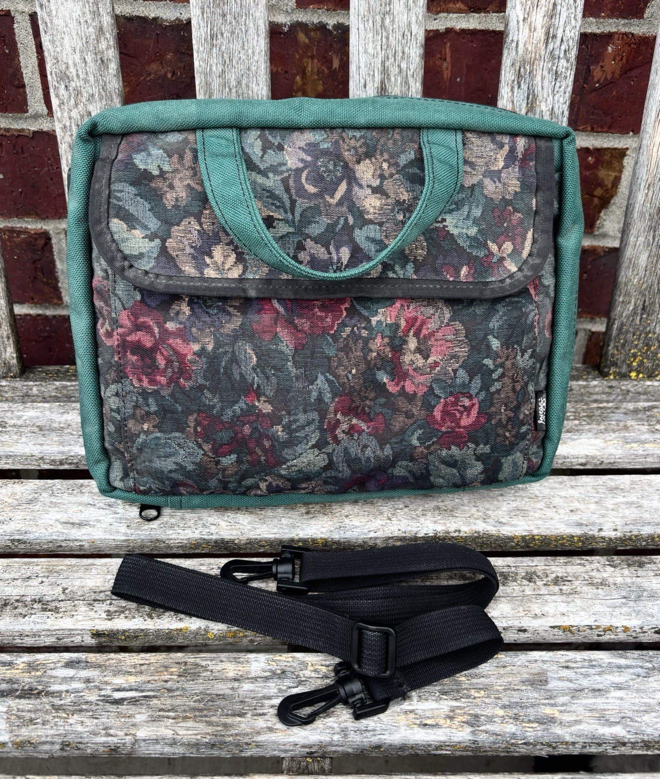 GREGG Vintage 90's Bible Cover Green Tapestry Canvas w/Strap & Handles L