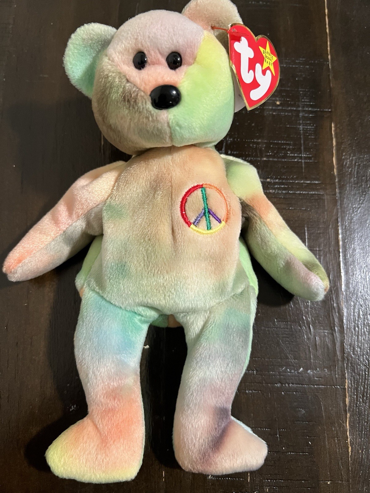 ty Beanie Baby: Peace 1996 Bear - Multicolor Great Condition