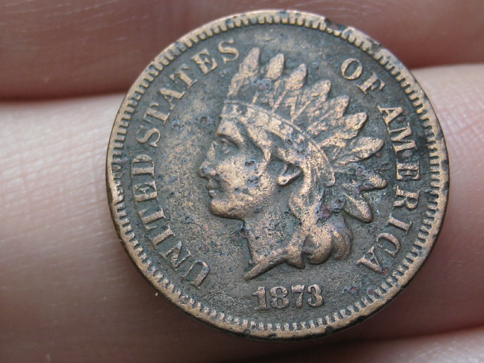 1873 Indian Head Cent Penny- Open 3, VF/XF Details