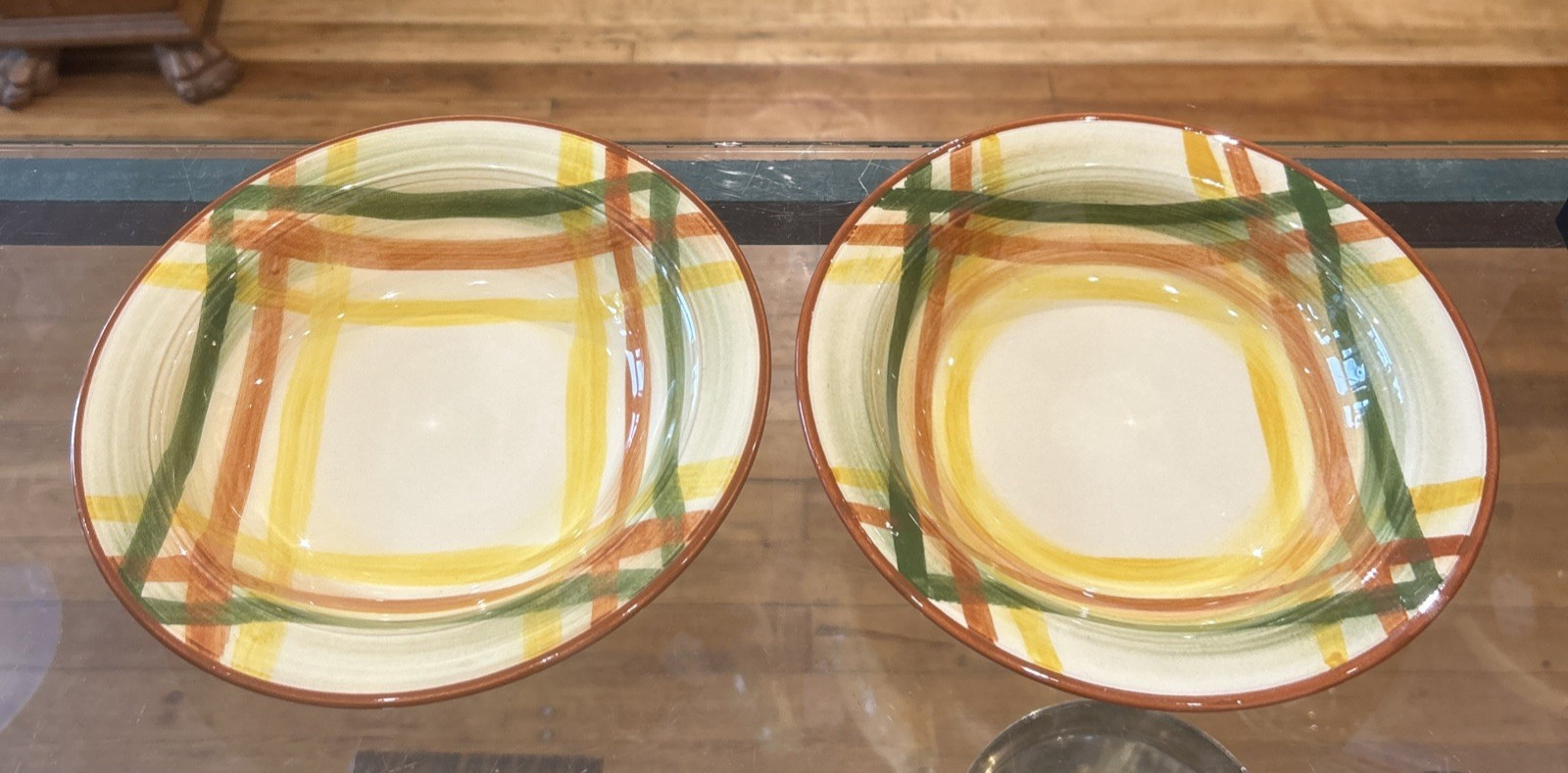 SET of 2 - VTG Metlox Vernonware HOMESPUN PLAID 8"  Soup/Cereal Bowls