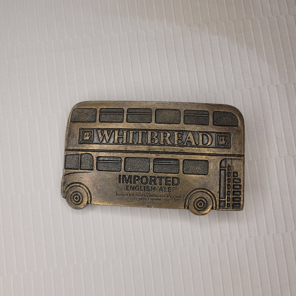 Vintage Whitbread Imported English Ale Bus Brass Belt Buckle