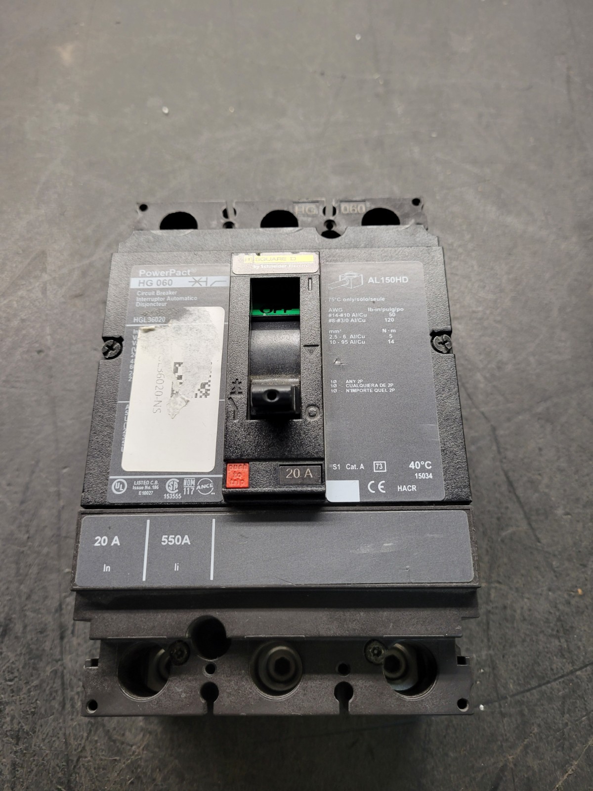 Square D HGL36020 Circuit Breaker.