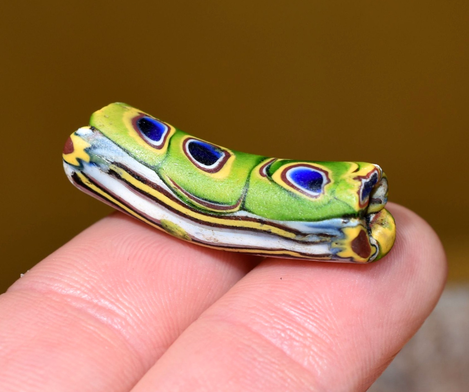 Antique Venetian Millefiori Italian Murrine Glass Elbow Bead From African Trade