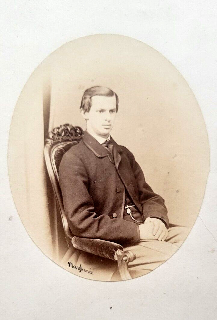 1800s Large Stylish Man Styled Hair Pocket Watch Original Cabinet Card Photo