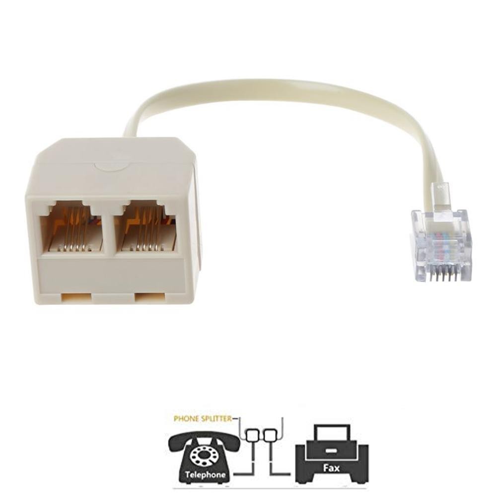 Telephone Splitter, RJ11 6P4C 1 Male to 2 Female Adapter,2 Way RJ11 M8P5 E2C5