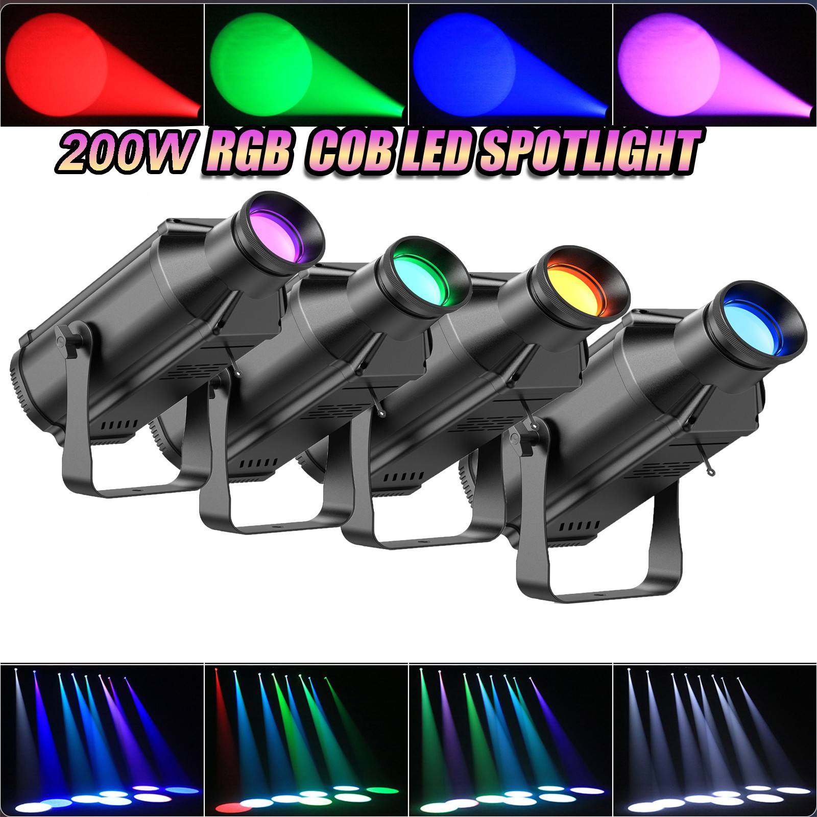 COB RGB 200W COB Beam Stage Light Manual focus DMX Show Party Disco DJ Lighting