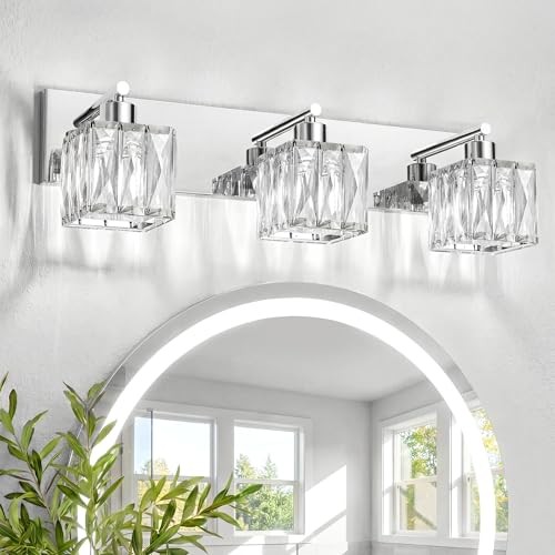  Chrome Bathroom Light Fixtures, Modern 3 Light Polished Chrome-Square