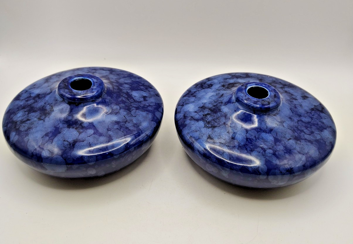 Cobalt Blue Mottled Speckled Glazed Oil Lamp Stoneware Pottery No Wick 2.5 x 5"
