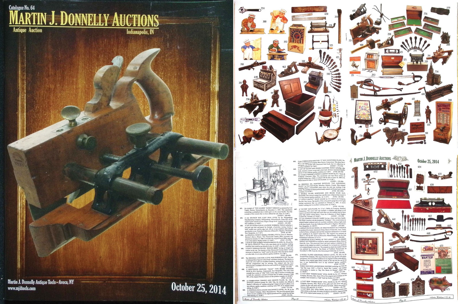 Full Color October, 2014 Antique Tool Auction Catalogue with Prices Realized