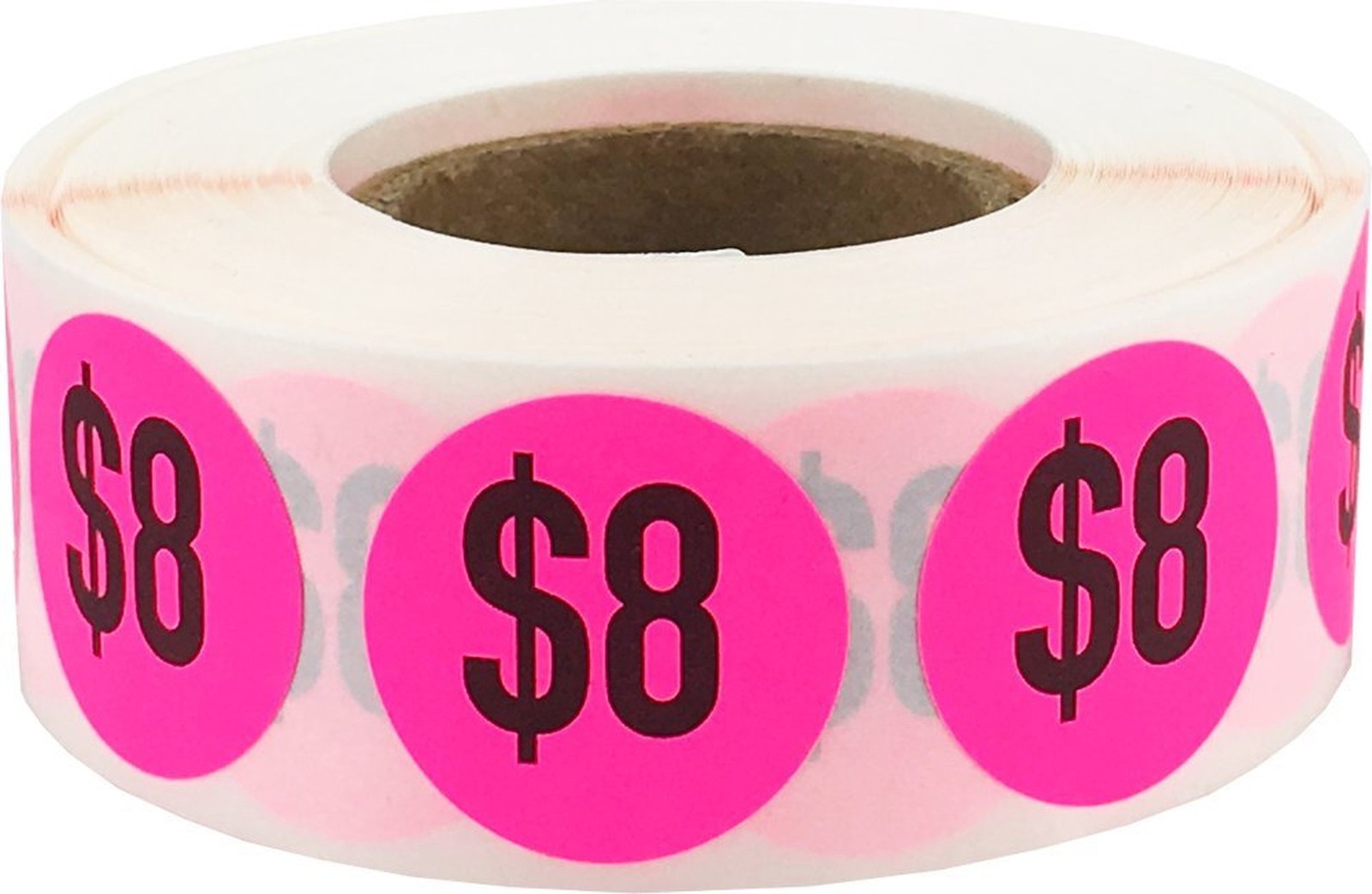 $8 Price Stickers Fluorescent Pink .75 Inch Round Circle Dots 500 Total Adhes...