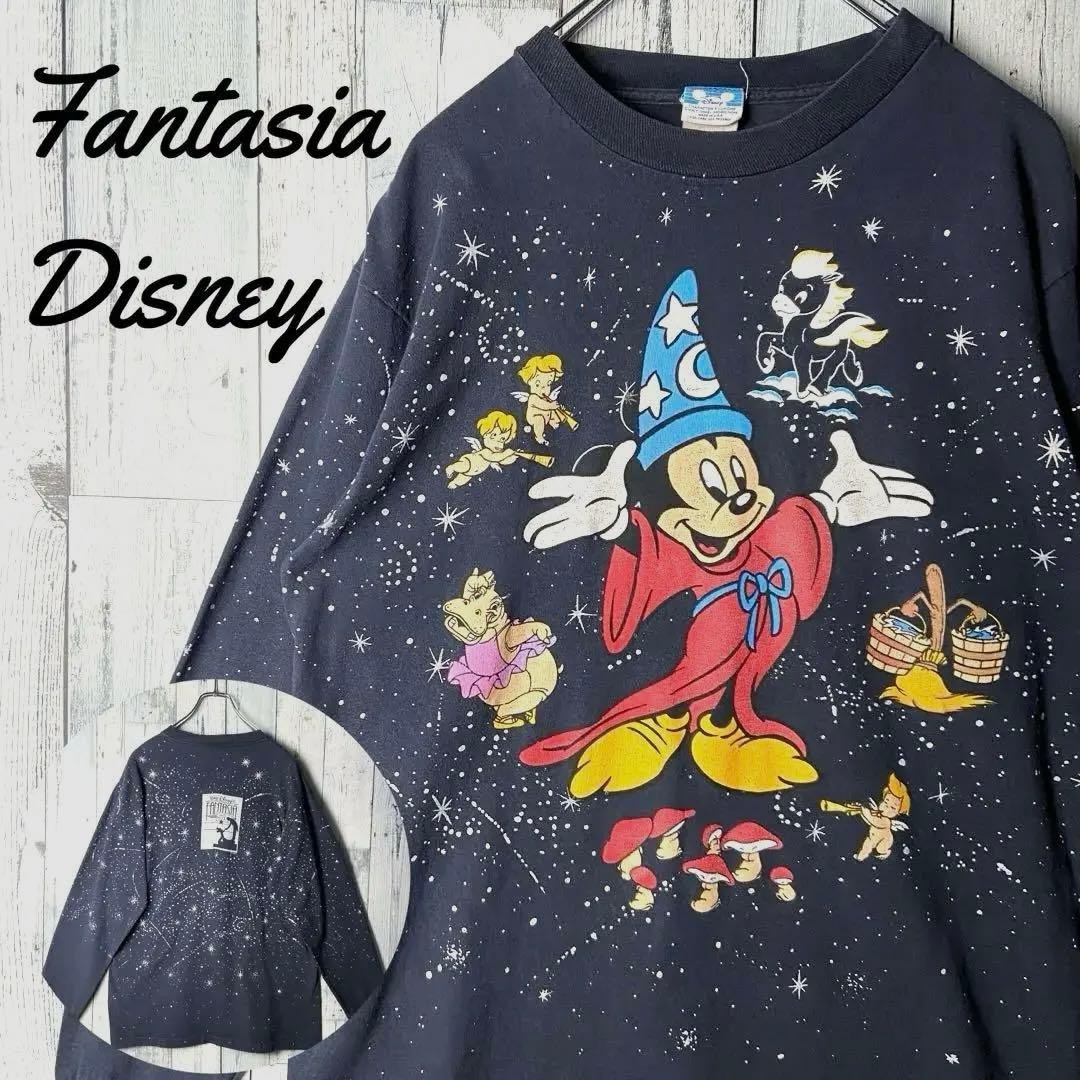 80s Disney Fantasia Mickey Mouse Navy Long T-Shirt USA Made L