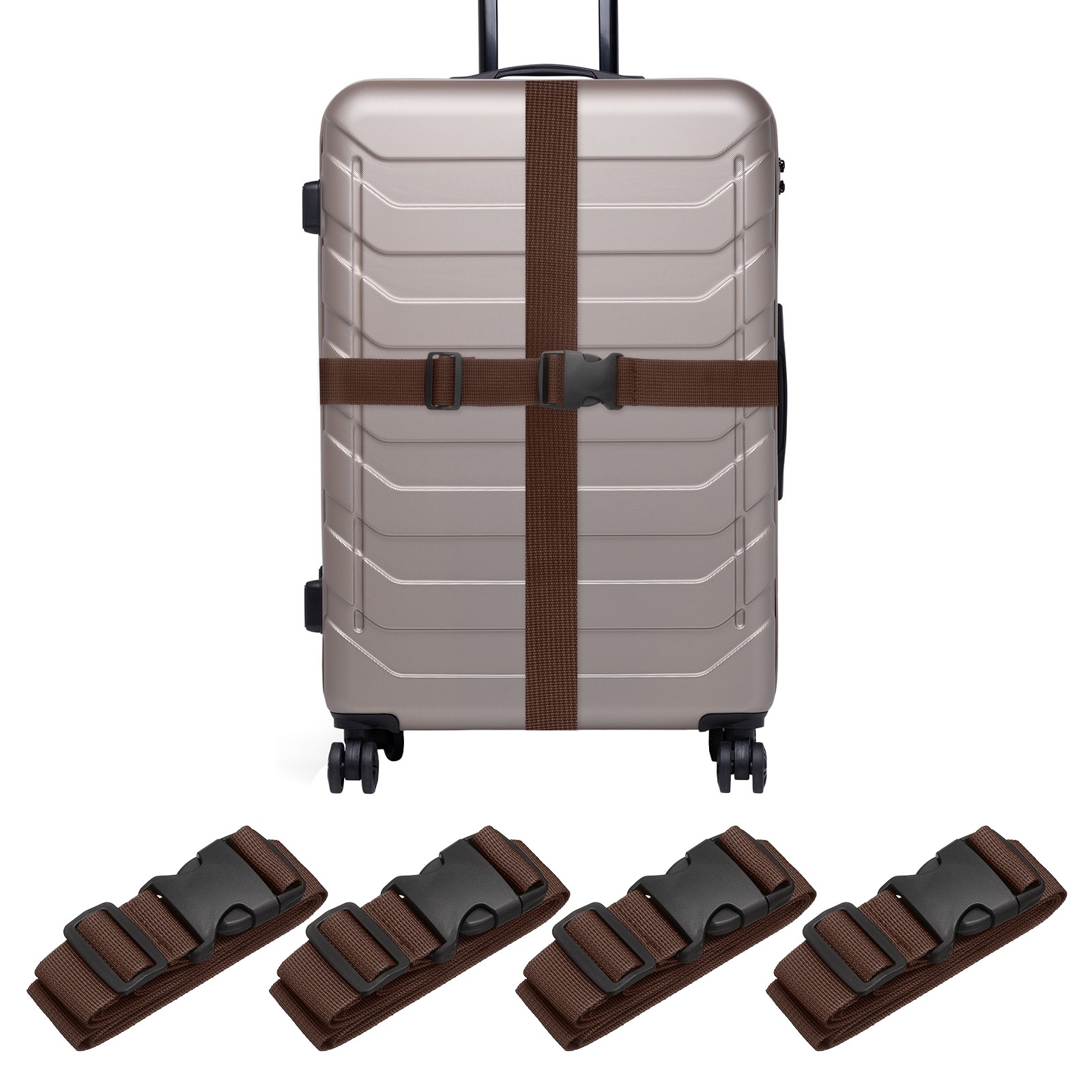 4Pcs Luggage Straps for Suitcases,Adjustable Luggage Connector Strap Dark Brown