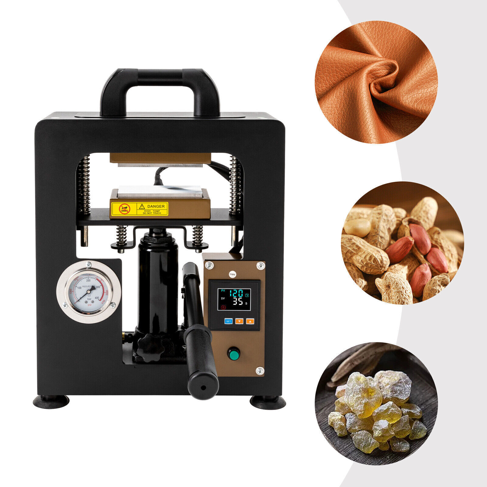 Hydraulic Heat Press Machine with Dual 2.4"X4.7" Dab Heated Plates 900W 10 Ton