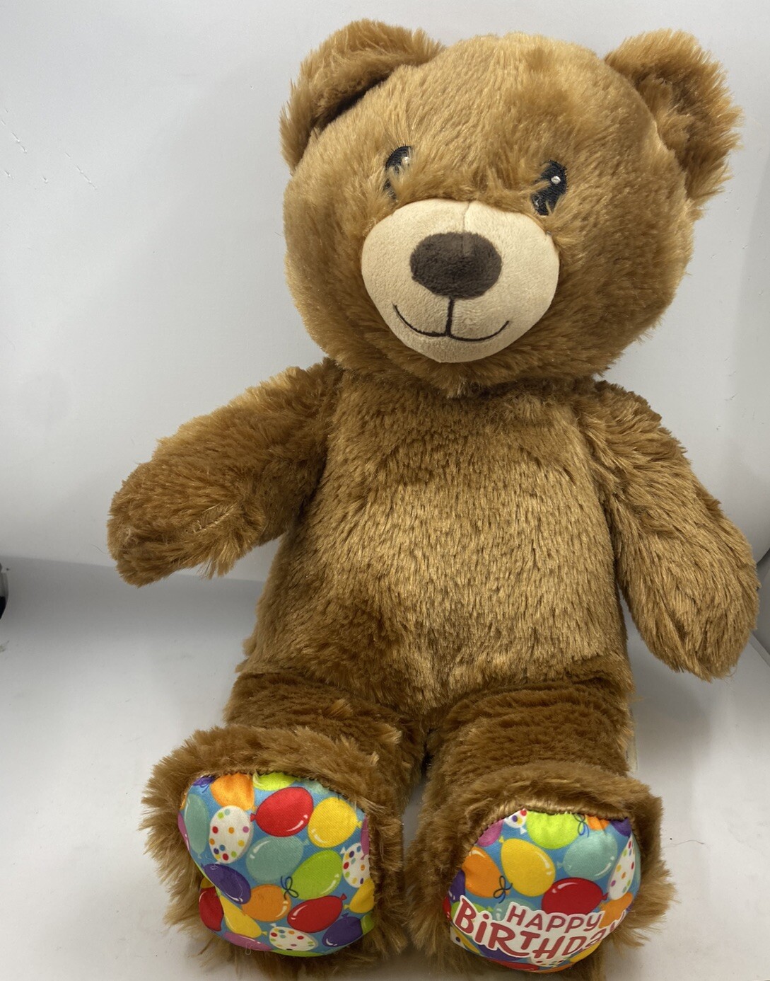 Build A Bear Happy Birthday Brown Stuffed Animal Plushie BAB 12” Plush Balloons