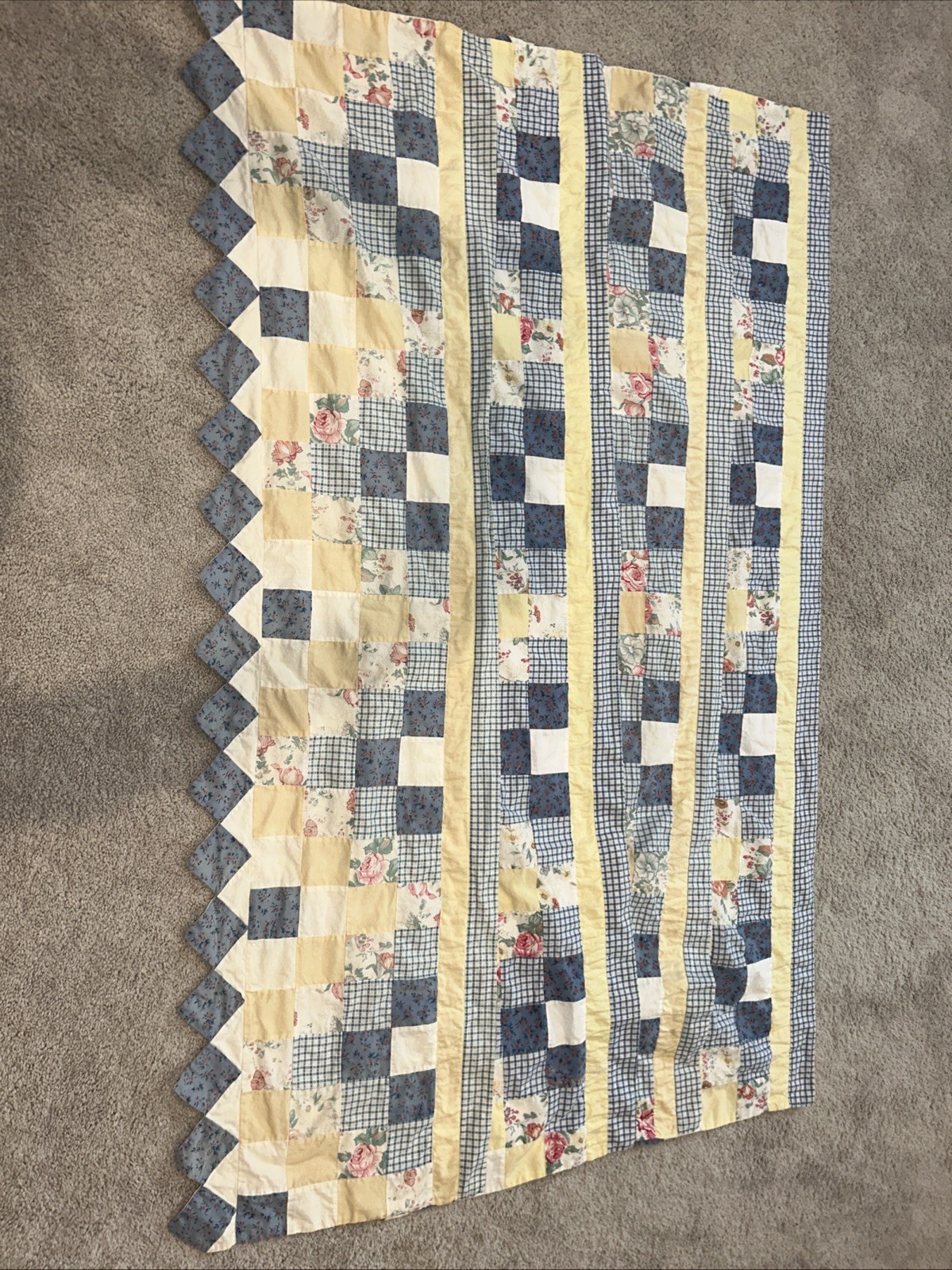 4 Patchwork Valances Plaid Floral Ea 58”x15” Diamond Shape Trim White Lined