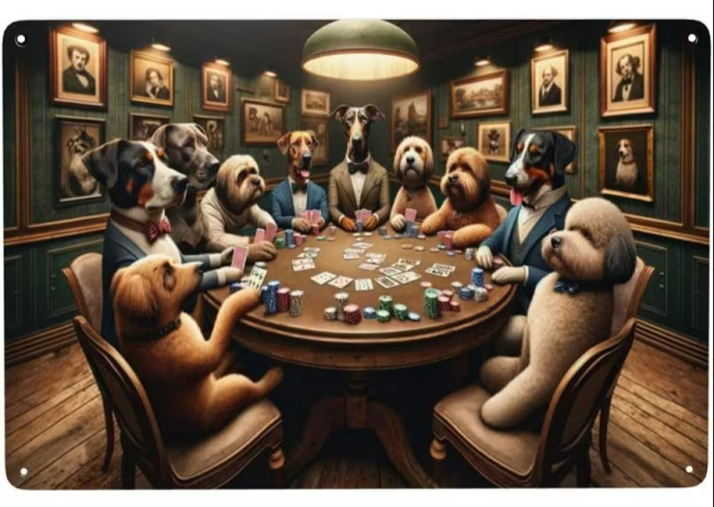 Canine Cardsharks-Novelty-Metal Wall Art | Dogs Playing Poker-NEW-8x12