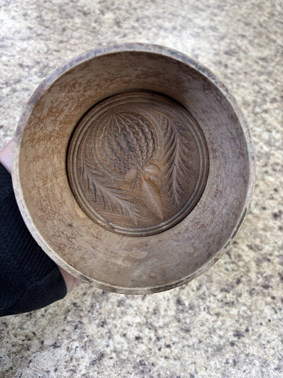 Antique 19th century Wooden Butter Mold Stamp Thistle Plunger Dome Carved