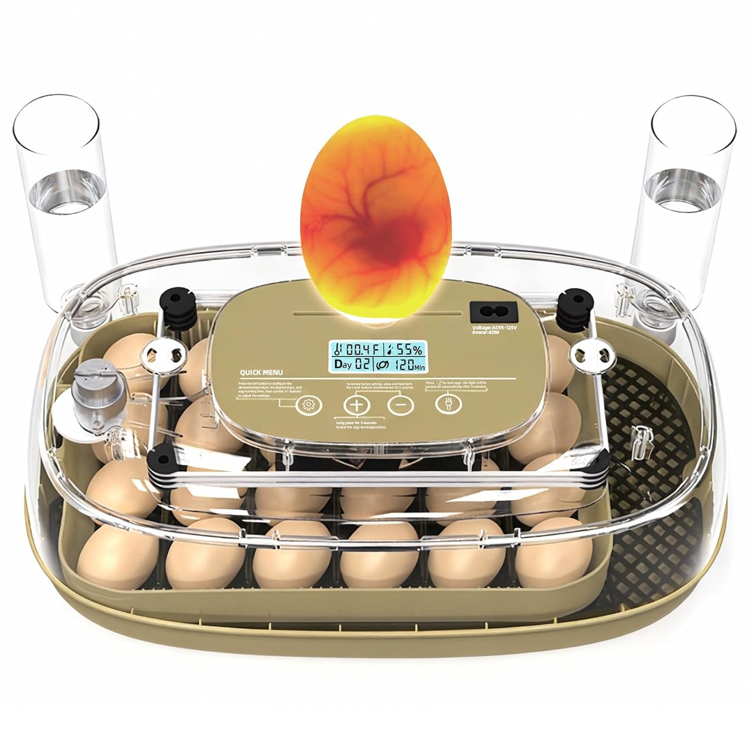 24 Egg Incubator with Temperature Control & Humidity Monitoring, Automatic Egg T
