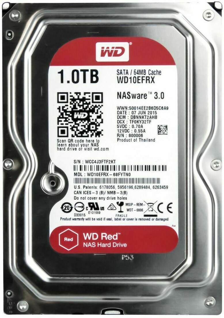 Western Digital Red WD10EFRX 1TB 5400U/Min 64MB SATA III Nasware 3.0 3.5'' Inch
