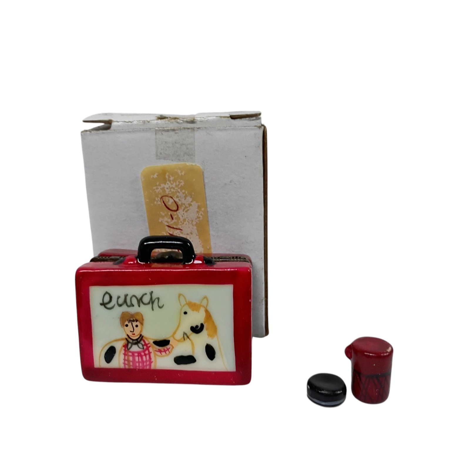 Porcelain Hinged Trinket Box Cowboy & Horse School Lunch Box w/ Thermos & Cookie