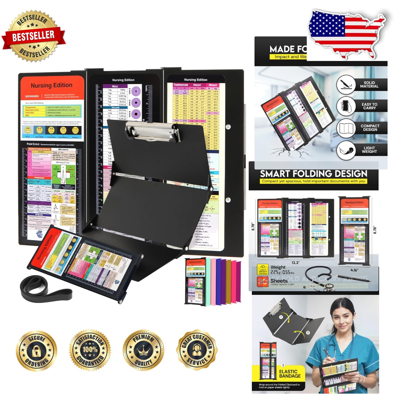 Pro Nursing Clipboard Foldable Black Aluminum - Medical Edition Sheets