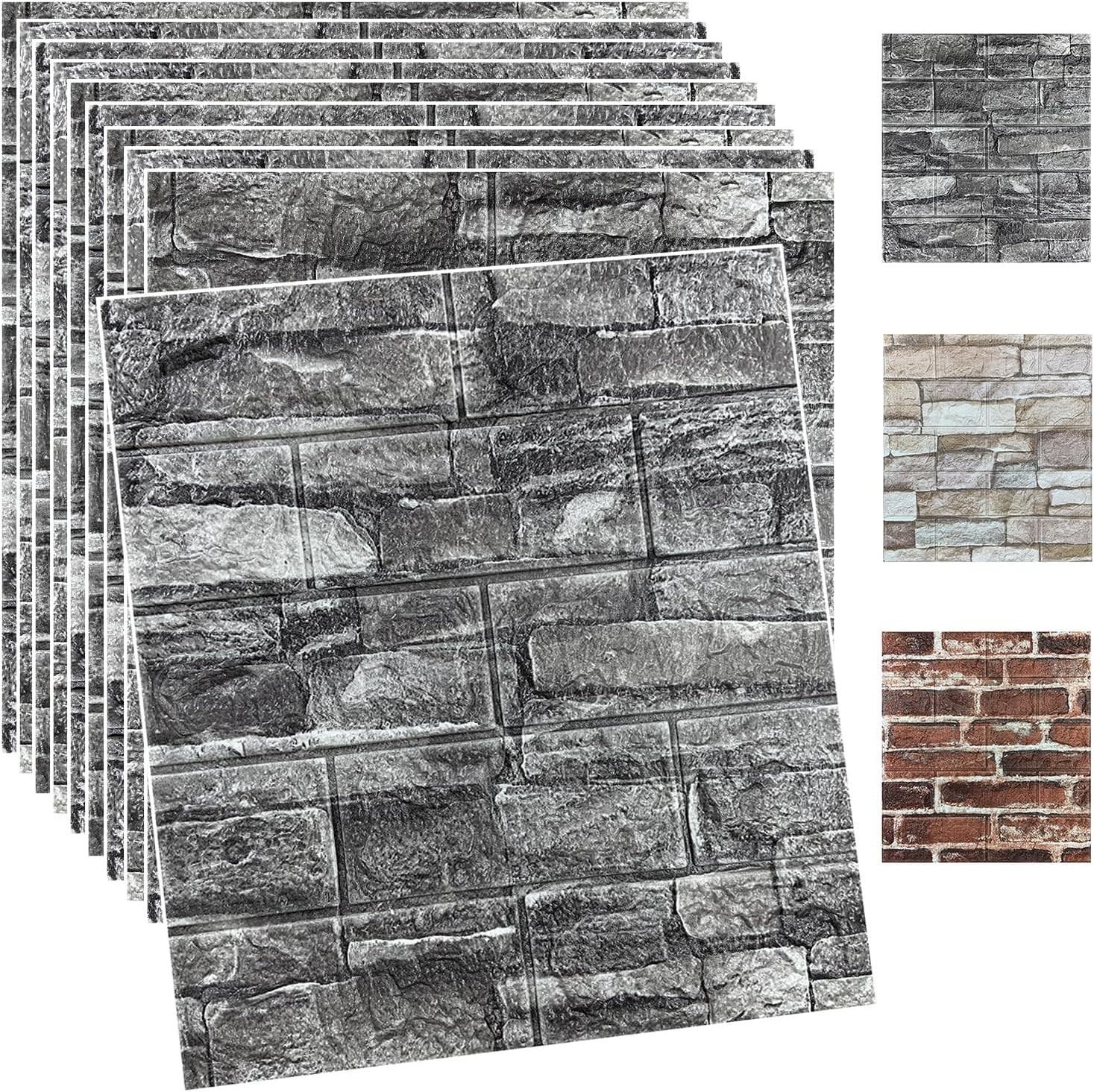 10PCS 3D Wall Panels Peel and Stick 3D Brick Wallpaper Peel and Stick Faux Stone