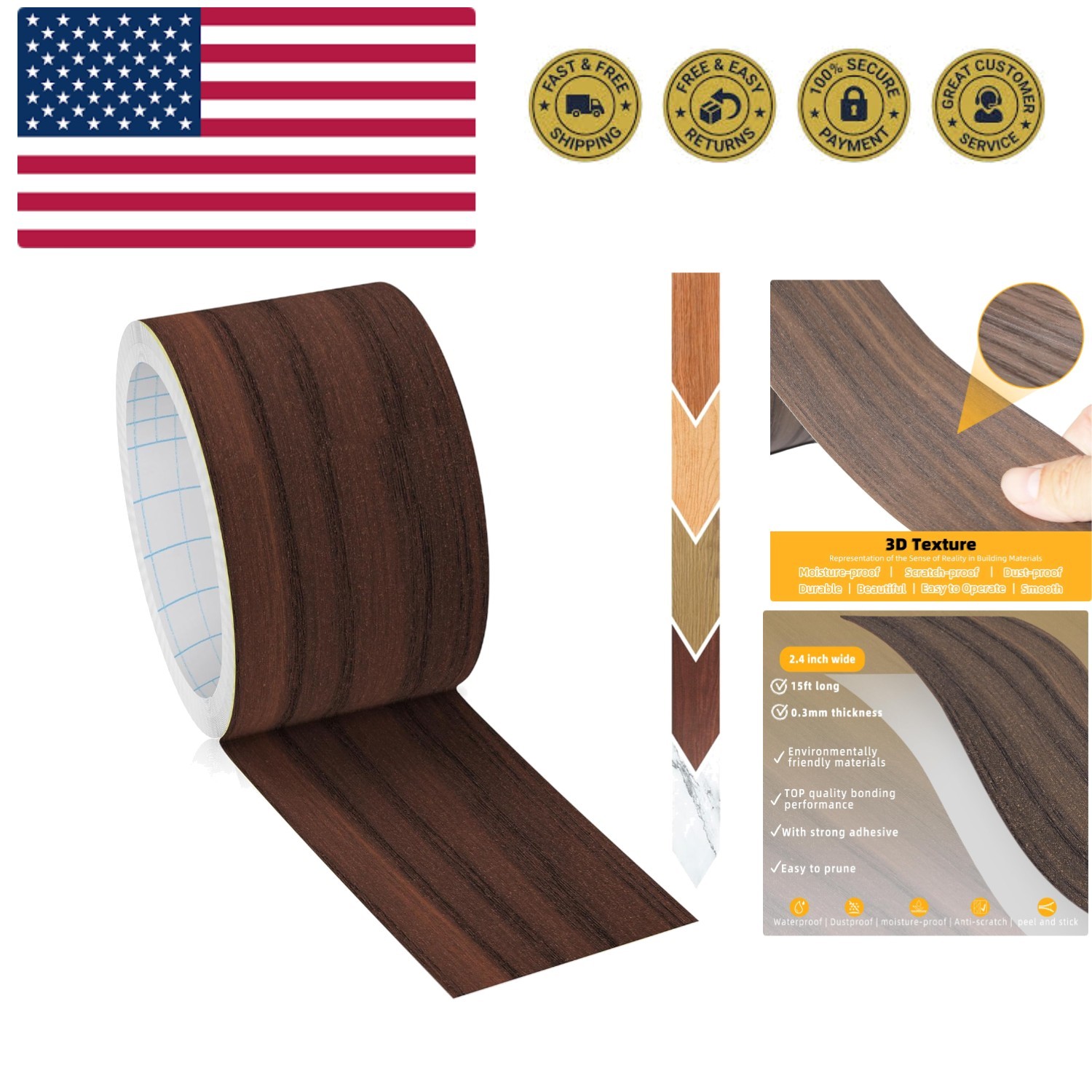 Wood Grain Repair Tape, 2.4 inch X 15ft Self Adhesive Walnut Grain Repair Pat...