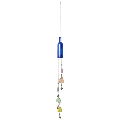  Glass Glass Bottle Windchime with Beads and Cone Bells, 3" x 3" x LARGE SIZE
