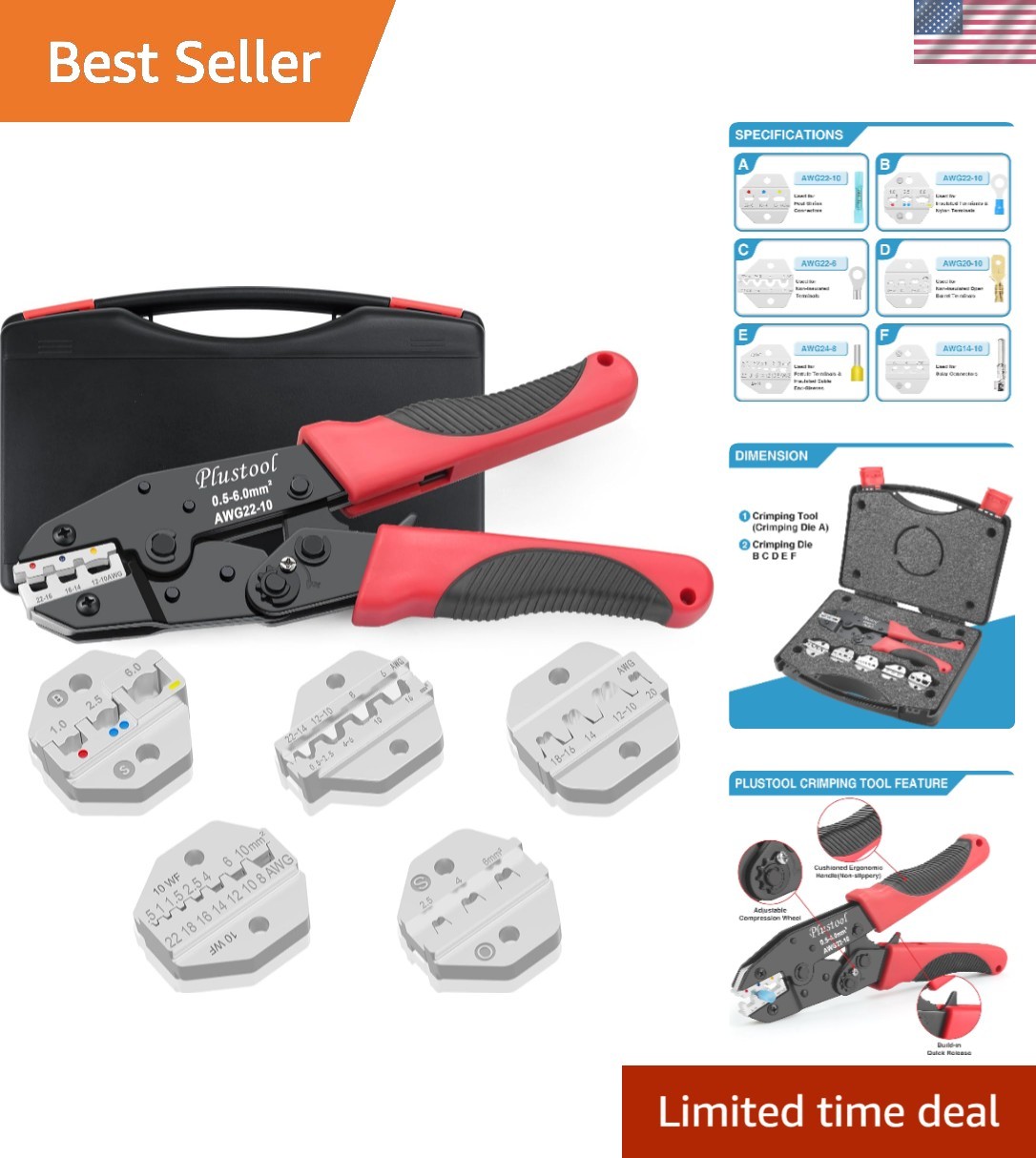 Professional-Grade 6PCS Crimping Set - Ergonomic Design with Quick Release
