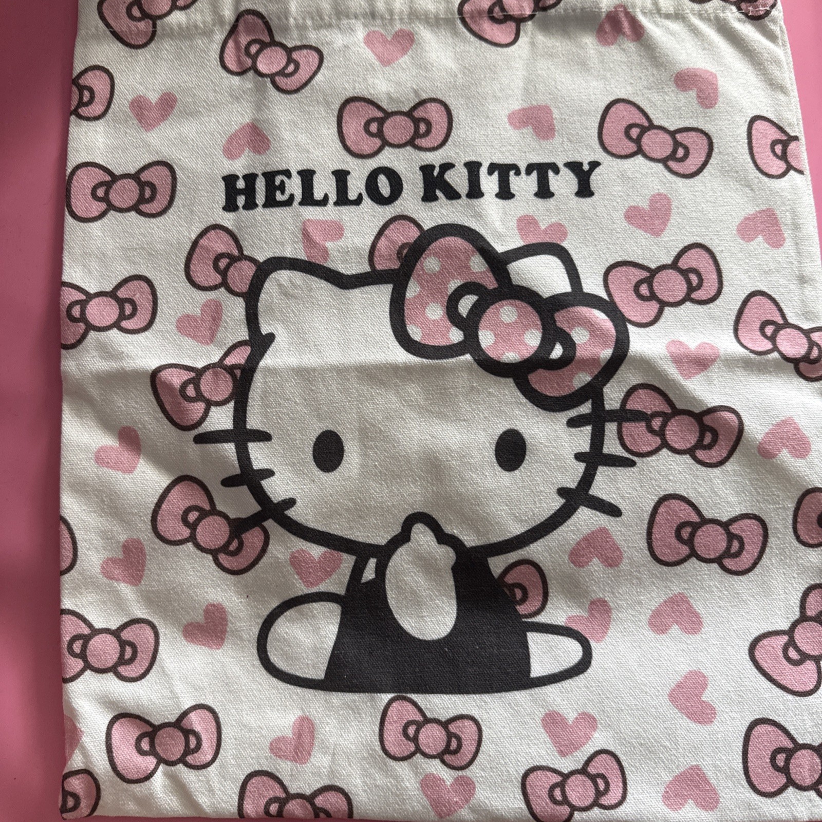 Hello Kitty Canvas Bag Tote Handbag Shoulder Straps Pink For Adults & Kids~NEW