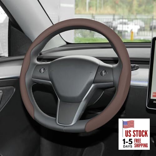  Nappa Leather Steering Wheel Cover,Universal Fit 15 Inch-Premium Cocoa Brown