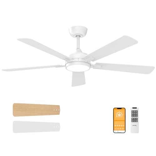 Ceiling Fans with Lights, 52 Inch Modern Ceiling Fan with 52 inch-5 blade White