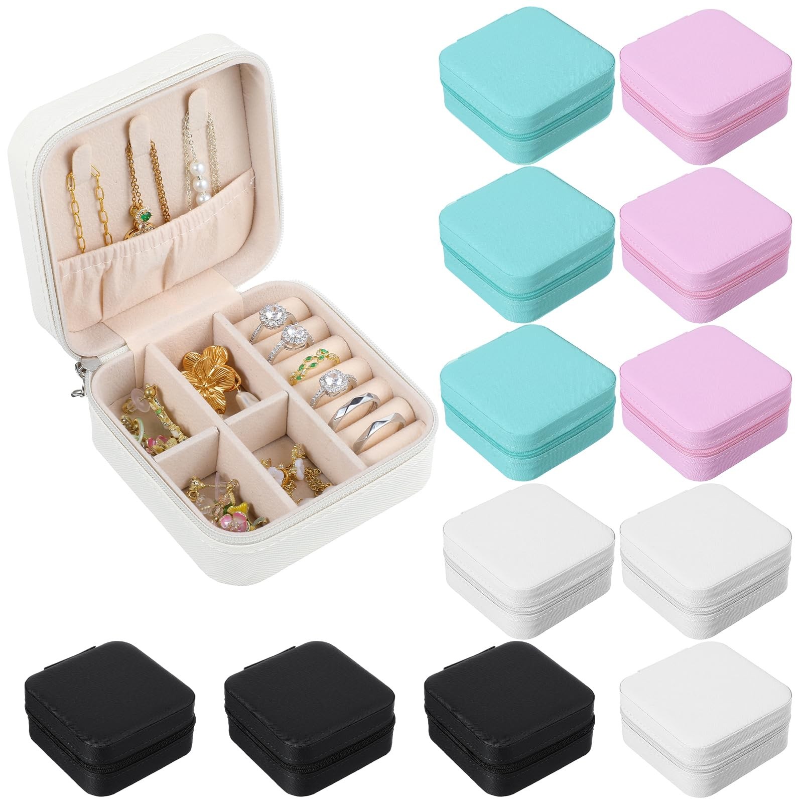 12 Pcs Portable Jewelry Travel Box Leather Travel Mini Jewelry Case Bulk Brid...