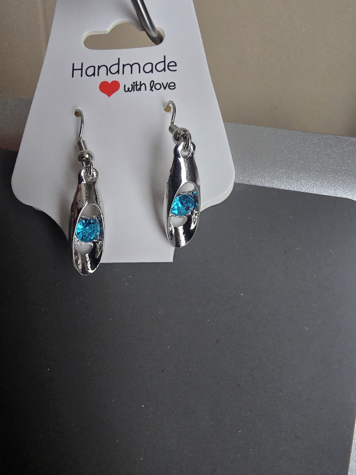 Handcrafted Blue Stone Dangle Drop Earrings Silver Round Hook Fashion