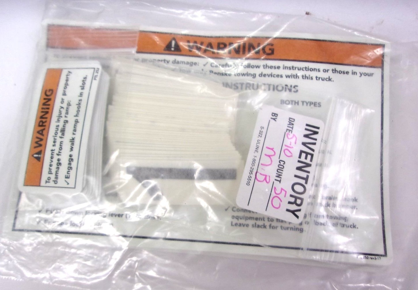 3M Towing Hook-Up Instructions Warning Stickers -Lot of 50- 