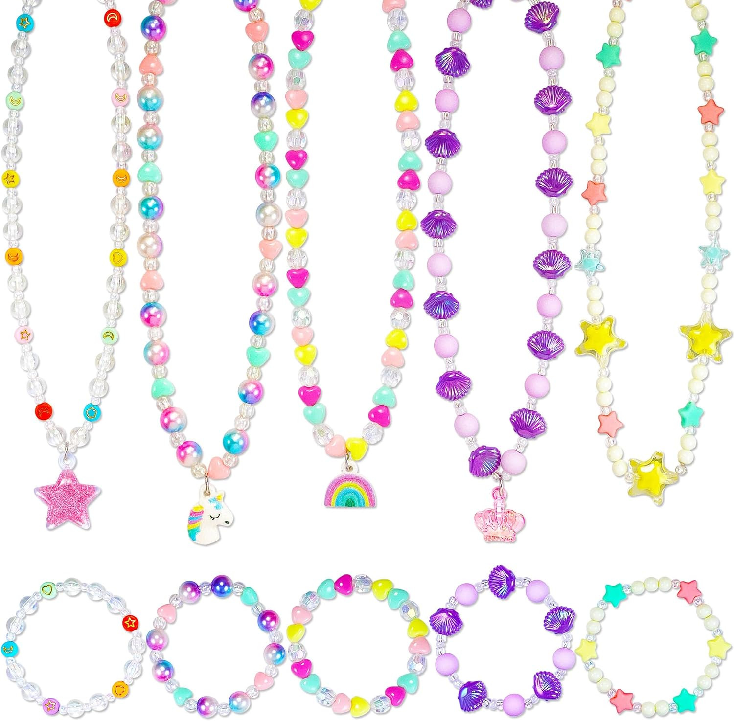 Kids Jewelry for Little Girls Necklace Bracelet with Unicorn Rainbow Star Crown 