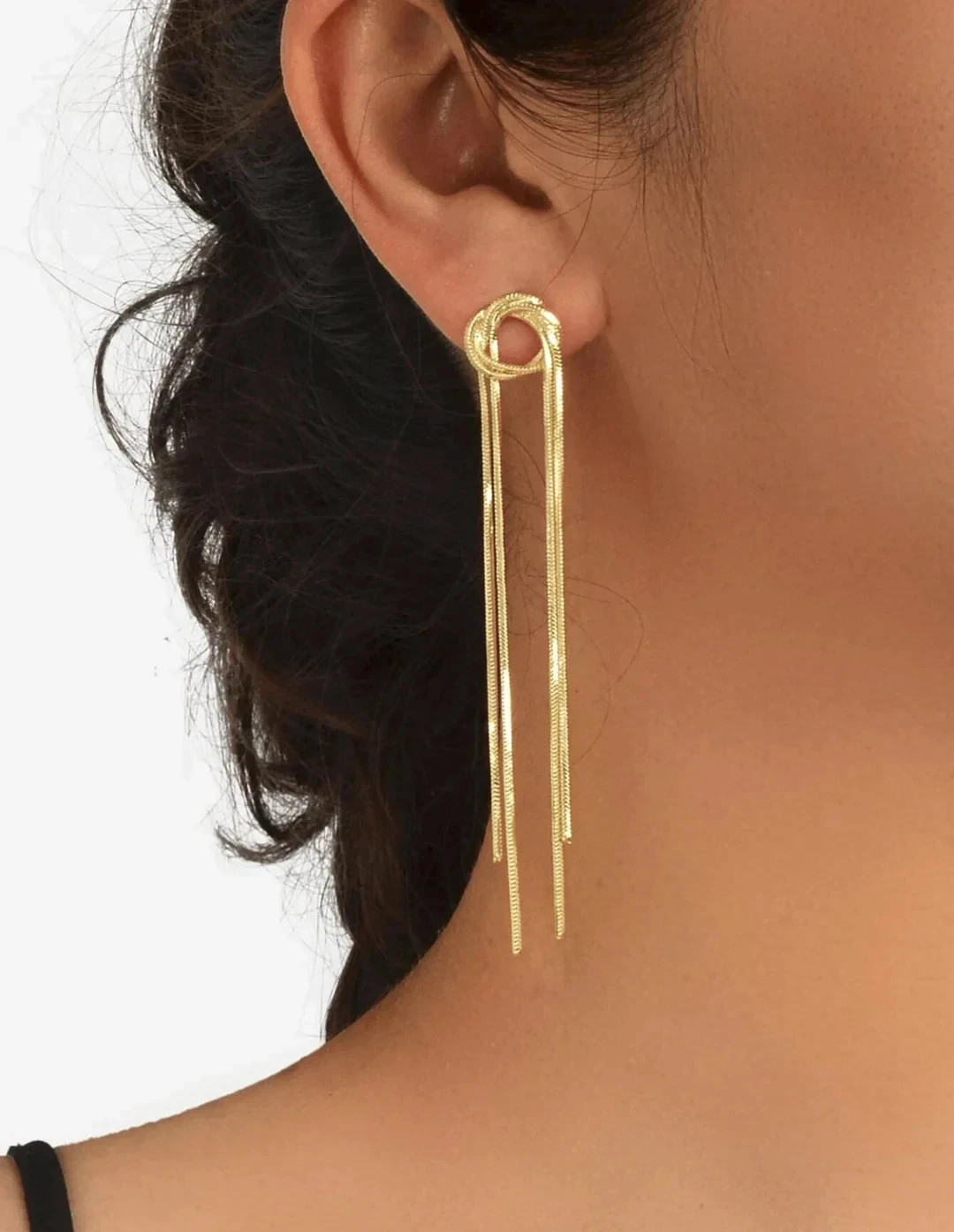18K Yellow Gold Over Women's Long Tassel Earrings 0.5” Wide, 2.5" Long/Post Back