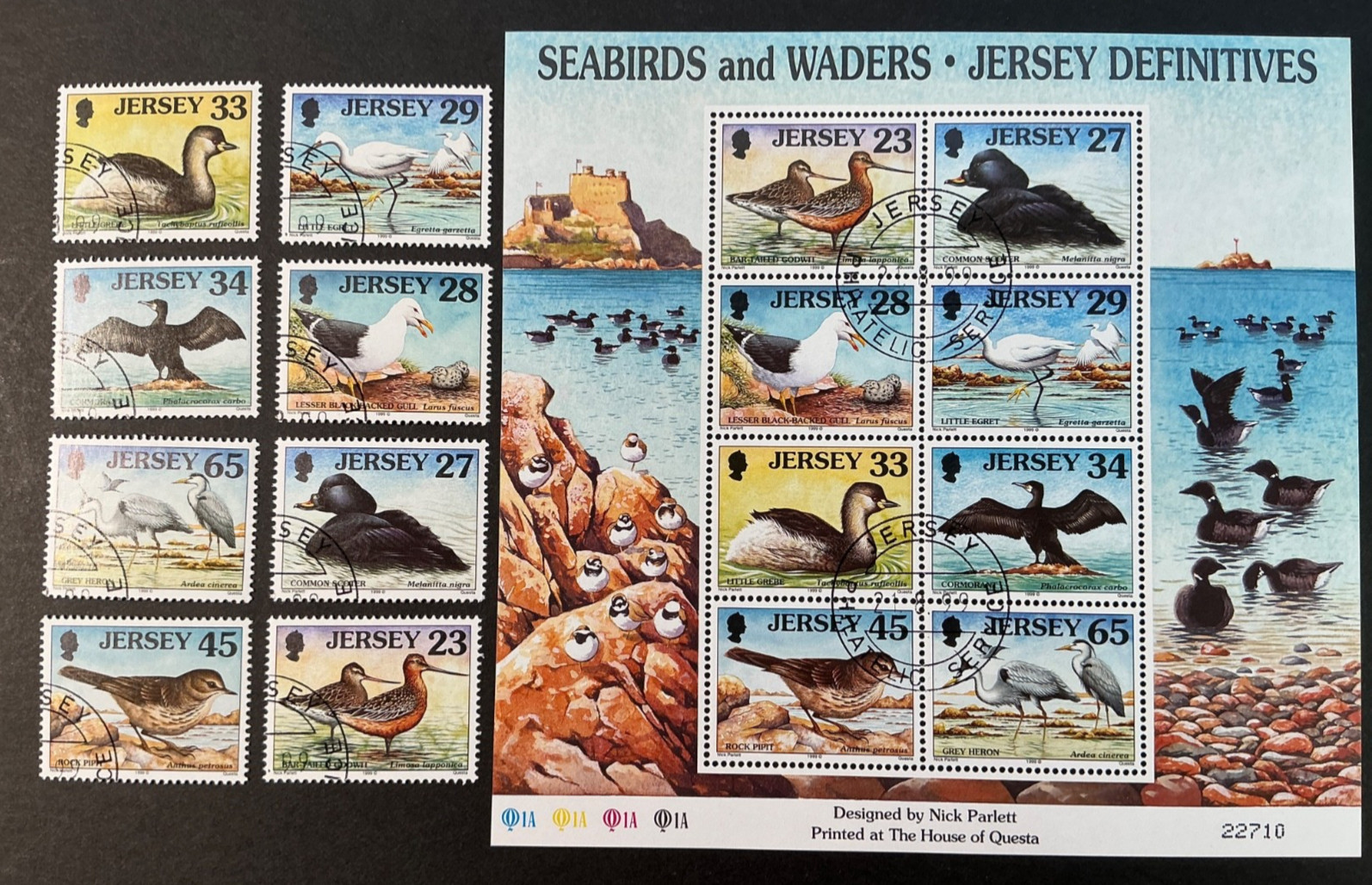 JERSEY USED #909-16, 916a Set of 8 & Souvenir Sheet *1999* Seabirds