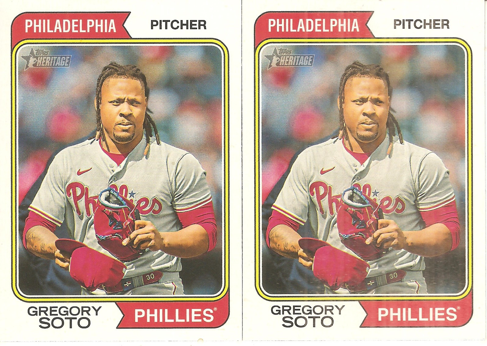2 CARD 2023 TOPPS HERITAGE GREGORY SOTO BASEBALL CARD LOT
